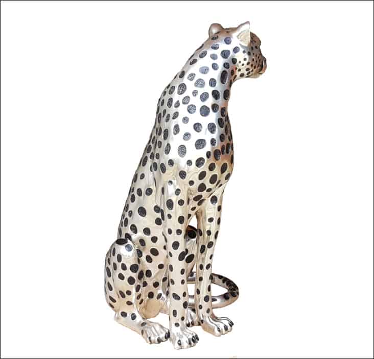 Lifestyle & More Modern and very large sculpture decoration figure of a cheetah in silver length 80 cm   